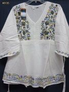 STYLISH WHITE COTTON DESIGNER KURTI TUNIC W/ EMBRO